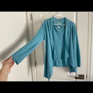 Eileen Fisher Cardigan Sweater Set Small Teal Blue